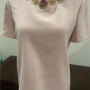Kate Spade Cream and Pink Fitted Embellished T-Shirt